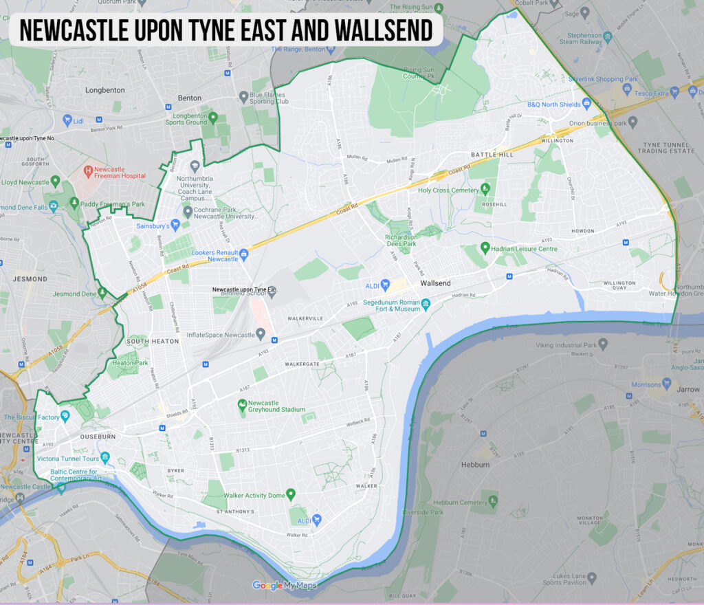 Newcastle upon Tyne East & Wallsend map